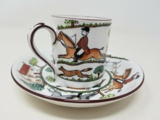 Vintage Fox Hunt Scene Hunting Crown Staffordshire Demitasse Cup And Saucer