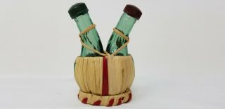 Vintage Italian Wine Bottle Salt And Pepper Shakers In Basket