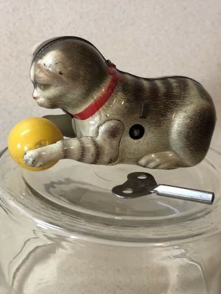 Vintage German Tin Toy Wind Up Cat Made In Us Zone Germany W/ Key Vgc