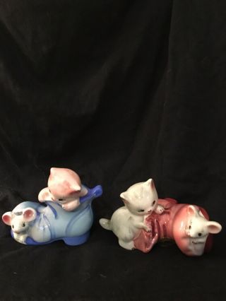Vintage Py Cat And Mouse In Boots Salt & Pepper Shakers