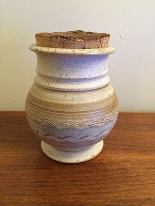 Vintage Art Pottery Stoneware Ceramic Jar Container With Rustic Cork Top 2