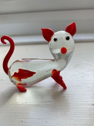 Vintage Murano Red Cat With Fish