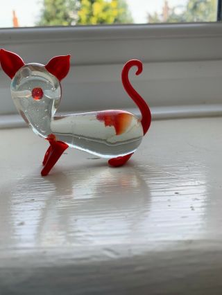 Vintage Murano Red Cat With Fish 3