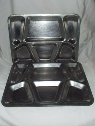 Vintage Pair 1951 Stainless Steel Metal Us Military Mess Hall Divided Food Tray