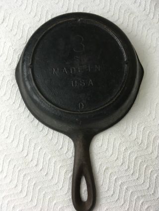 Vintage 3 Sk Cast Iron Skillet With 3 Notch Heat Ring 6 " Wide