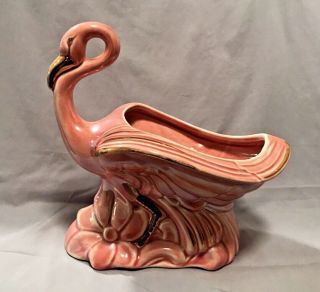 Vintage Mccoy Art Pottery Pink Swan Pelican Large Planter Gold Trim No Res