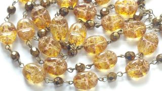 Czech Long Splatter Scarab Beetle Glass Bead Necklace Vintage Deco Style