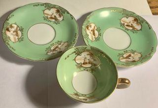 Ucagco China Occupied Japan Tea Cup And Saucer Vintage Lighthouse Gold And Green
