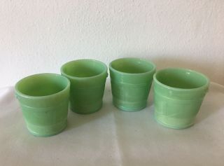 4 Vintage Green Jadite Pail Flower Pots 3”