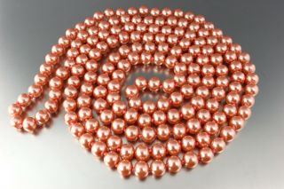 Vintage 60’s Peach Glass Pearl Bead Long Flapper Necklace