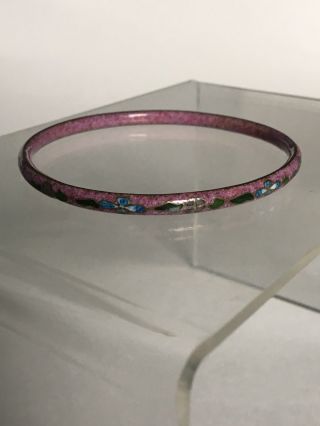 Vintage Chinese Pink Purple Floral Enamel Cloisonne Bangle Bracelet 4mm