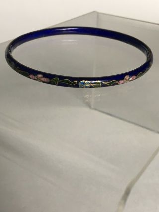 Vintage Chinese Dark Blue Floral Cloisonne Enamel Stackable Bangle Bracelet 4mm