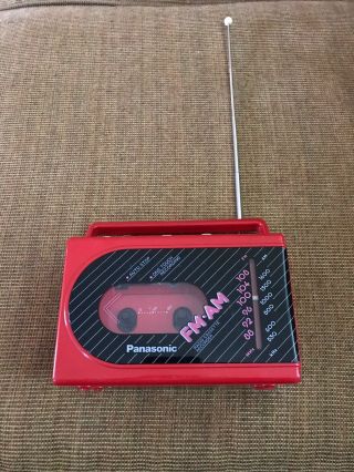 Vintage 1980s Red Pink Panasonic Mini Am Fm Radio Casette Player Recorder Rx - 54