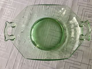 Vintage Green Vaseline Glass Uranium Bowl with Handls 2