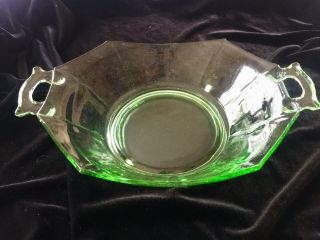 Vintage Green Vaseline Glass Uranium Bowl with Handls 3