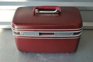 Vtg Samsonite Profile Dark Red Beauty Case Travel Train Case Luggage W/ Tray,  Key