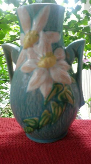 Vintage Roseville Usa Pottery Clematis Double Handled Vase 108 - 8