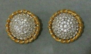Vintage St.  John Gold Tone Crystal Rhinestone Clip Earrings