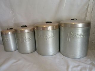 Vintage Heller Hostess Ware 4 Piece Aluminum Copper Top Canister Set Italy