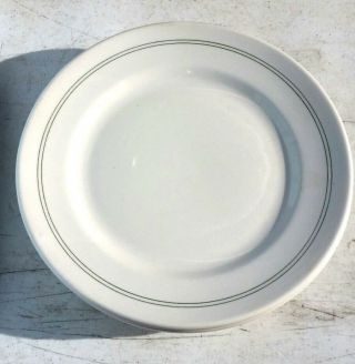4 Wallace China W/ 2 Green Bands Round 9 " Dinner Plates Vintage Restaurant Ware