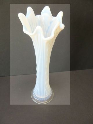 Vintage Opaline White Carnival Glass Vase 11 1/2 " High Rib Pull Glass Design