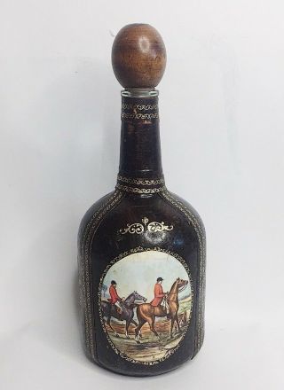 Italian Vintage Leather Wrapped Decanter Horses Made In Italy Liquor Wine