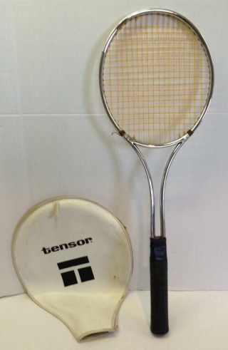 Vtg Metal Tennis Racket Racquet Tensor With Zippered Cover 4 1/2 " Grip