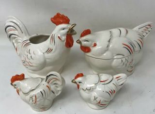 Vintage Ceramic Rooster And Hen Chicken Salt & Pepper Shakers Made In Japan