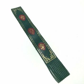 Vintage Italian Leather 9 " Bookmark Fringed Green/gold Accents