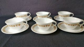 Vintage Corelle Corning Butterfly Gold Hook Open Handle Cups And Saucer Set Of 6