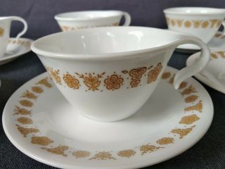 Vintage Corelle Corning Butterfly Gold Hook Open Handle Cups And Saucer Set of 6 3
