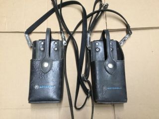 Vintage Motorola Leather Police Radio Case Chips W/ Htf Straps Walkie Talkie Cb