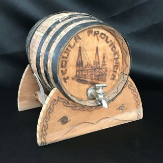 Vintage - Mexican Wooden Tequila Providencia - Small Barrel - Bar Decor 6 " Tall