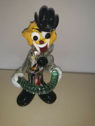 Vintage Murano Hand Blown Glass Clown With Accordion 9 "