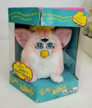 Vtg 1999 Tiger Electronics Furby Babies Pink & White W Blue Eyes 70 - 940