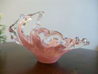 Stunning Vintage Pink Murano Italy Art Glass Candy Trinket Dish Bowl