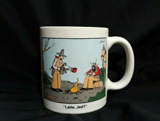 Vtg The Far Side Gary Larson 1991 Latte Jed? Coffee Mug White Oz Humor Cowboys