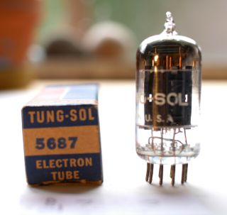 5687 Tube Nos Tung Sol,  Strong,  Black Plate,  Square Getter