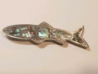 Vintage Mexico 925 Sterling Silver Abalone Shell Inlay Fish Pin Brooch