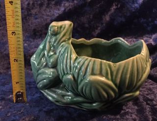 50s Vintage Mccoy Frog Planter Mid - Century Green Pottery Vase 3.  5 X 5.  5”