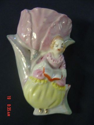 Vintage Hand Painted Victorian Lady Wall Pocket Made In Japan Height 4.  5 "