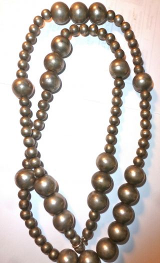 Tibetan Silver Vtg Graduated Size Round Beads Long Necklace 34 " Unisex Tarnished