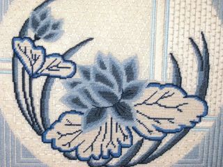Vintage Framed Blue Water Lily Floral Picture 16 x 16 Embroidery Needlepoint 2