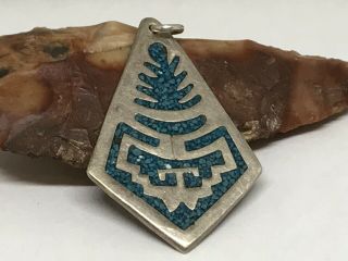 Vintage Mexico Silver 925 Turquoise Chip Inlay Tribal Pendant