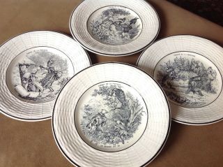 Set Of 4 Vintage Digoin Sarreguemines France Plates Fables De La Fontaine