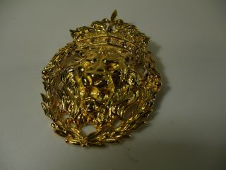 Vintage Gold Tone Lion Head Brooch Pin 2 1/2 " Tall X 1 7/8 "