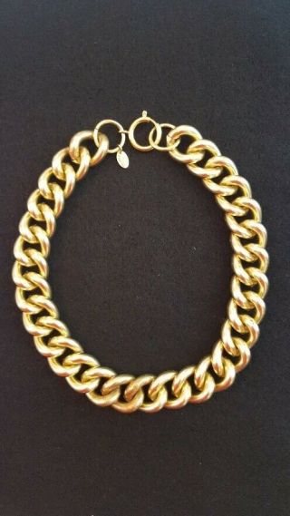 Vintage Signed Erwin Pearl Chunky Goldtone Chain Choker Necklace
