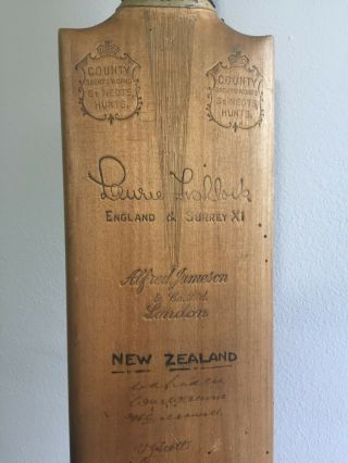 Vintage L.  Fishlock England V N Zealand Autographed Cricket Bat 5