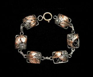 Vintage Sterling Silver & Gold Filled Flower Link Bracelet