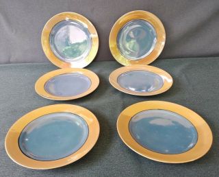 Vintage Orange And Blue Lusterware 7 1/4 " Side Plates - Set Of 6 - Japan